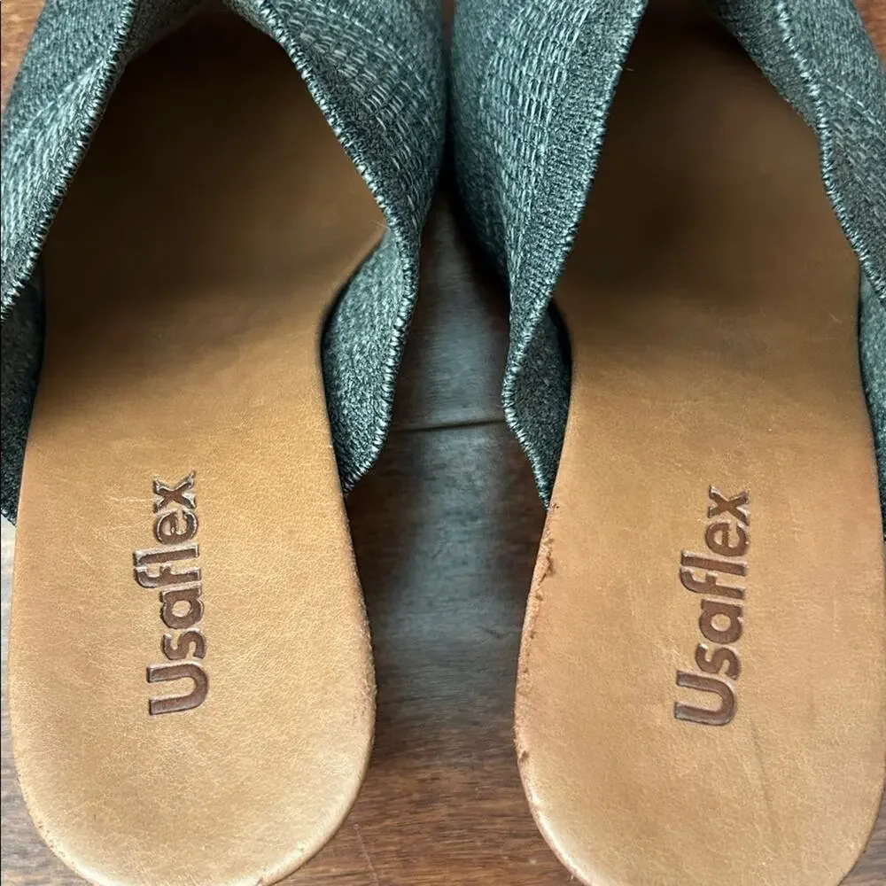 Usaflex Women's Gray Knit Wedge Slide Sandals, Size 8